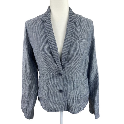 Eileen Fisher Leinen gestreifter klassischer Blazer mit Knopfleiste Lagenlook Capsule Small - Bild 2 von 11