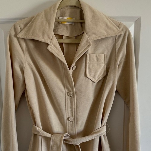 Semon Frelich beige Hemdblusenkleid mit Knopfleiste und Gürtel Made in USA - Bild 2 von 7