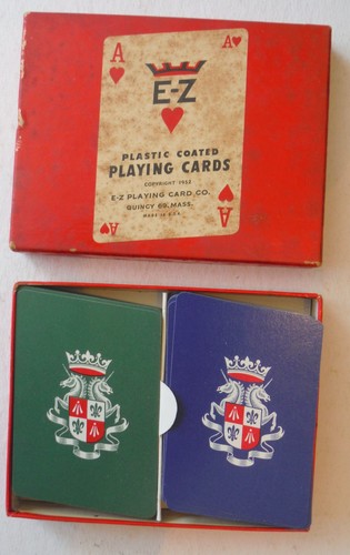 Vintage 1950s E-Z Slanted Shape Double Deck Playing Cards with Box 2 decks D7674 - Bild 1 von 3