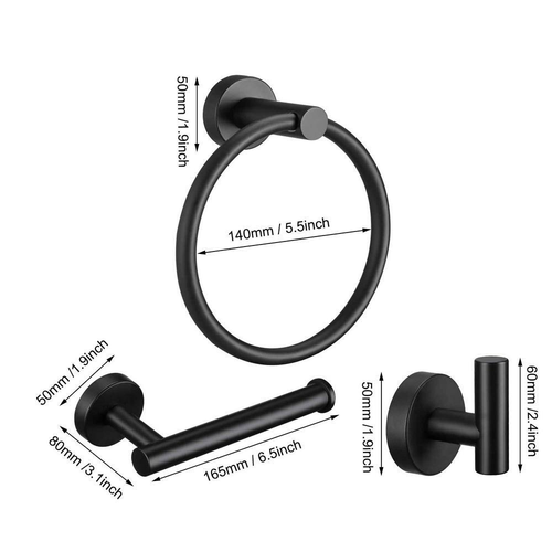 Set ferramenta bagno 3 pezzi con anello porta asciugamani carta igienica e gancio asciugamani in - Foto 2 di 9