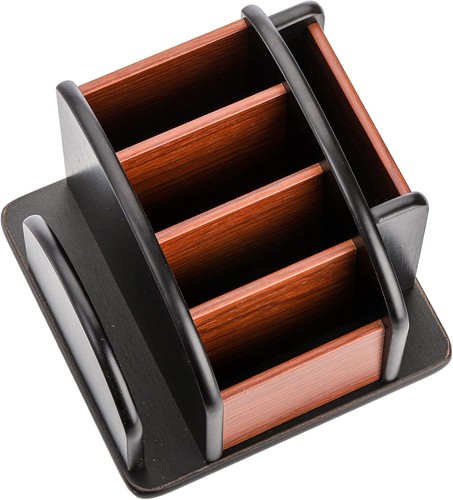 Wood Rotating Remote Caddy, Remote Control Holder for Table, 6-Compartment - Picture 5 of 6