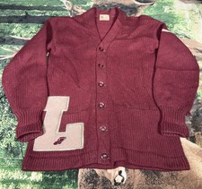 Vintage 50-60s Letterman Cardigan Varsity Maroon Sweater Wool Princeton Medium