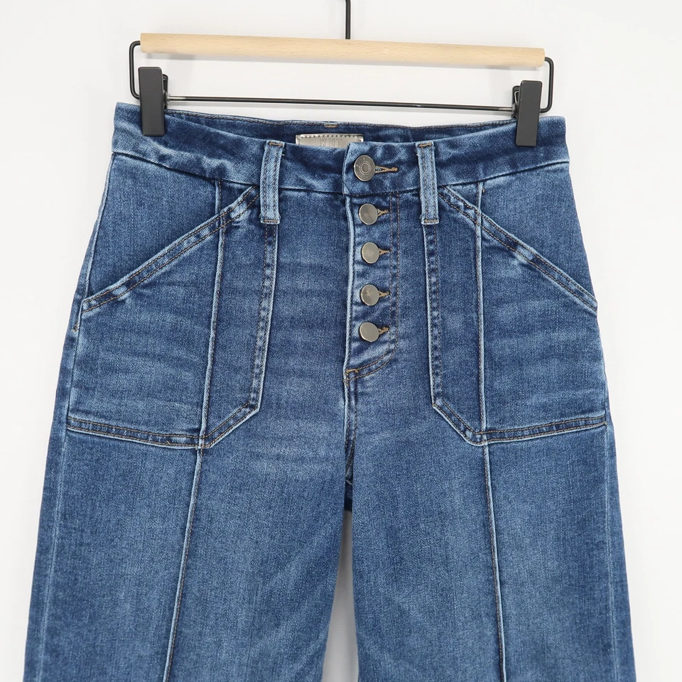 Kut From The Kloth Meg Wide Leg Jeans Womens 2 Blue High Rise Button Fly Pintuck - Image 2 of 4