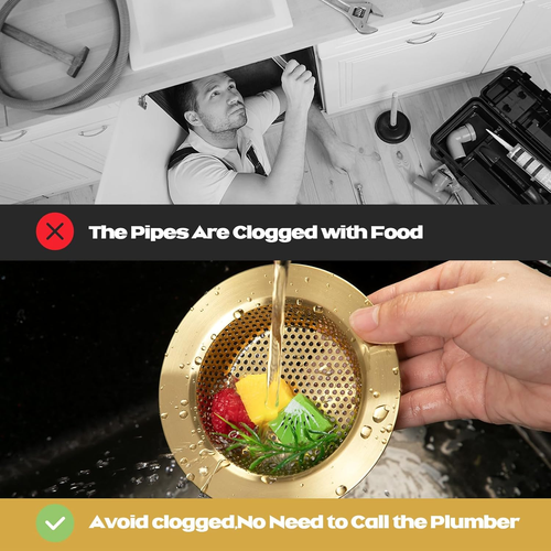 2 Stück Coladores Fregadero Acero Inoxidierbar 4,4 Zoll Atrapapelo Comida Dorado - Bild 3 von 12