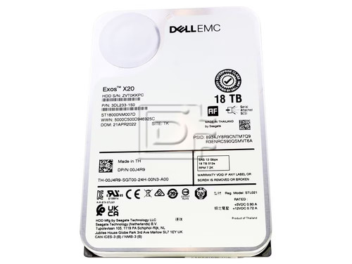 Dell 0J4R9 / Seagate Exos X20 ST18000NM0007D 18TB SAS 3.5in 12Gbps 7.2K HDD - Afbeelding 2 van 3