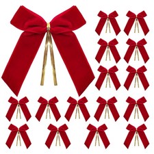16 Pack Red Velvet Christmas Bows Tree Twist Tie Ribbons Wreath 3.5x3.5 Inch