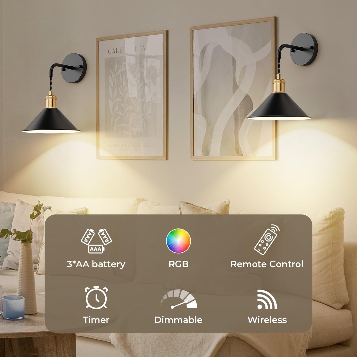 Eclipterra Battery Operated Wall Sconce Set Of 2, Diable RGB Wall