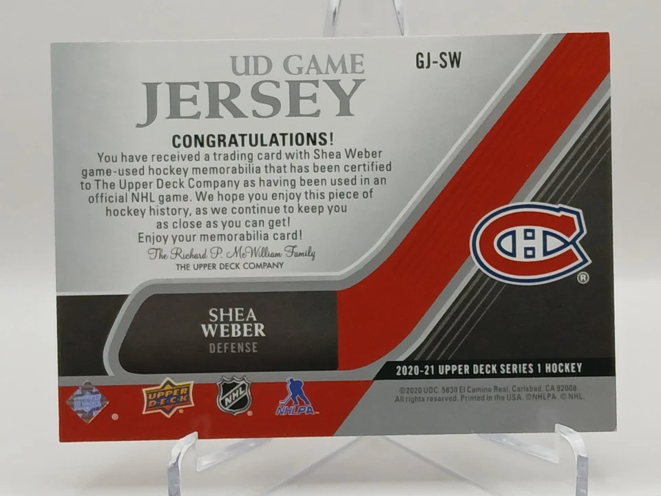 2020-21 Upper Deck Game Jersey GJ-SW Shea Weber Canadiens Game Used Patch - Image 2 of 2