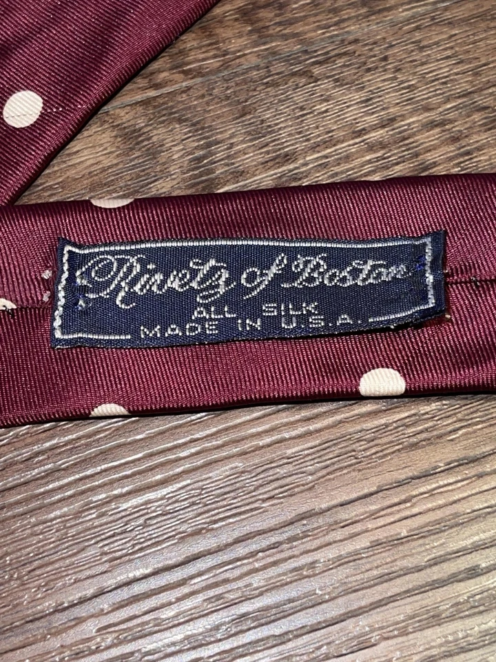 Vintage Rivetz of Boston Tie Mens Burgundy Polka Dot All Silk Made in USA Wide - Image 4 of 4