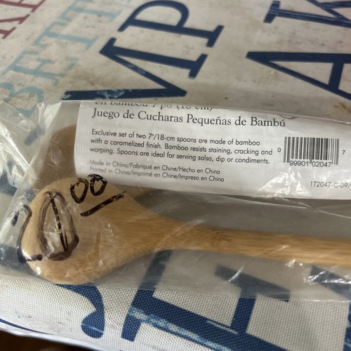 Pampered Chef Bamboo Sm Spoons #2047 NIP 2 spoons Discontinued 7”In Org Wrap - Picture 3 of 5