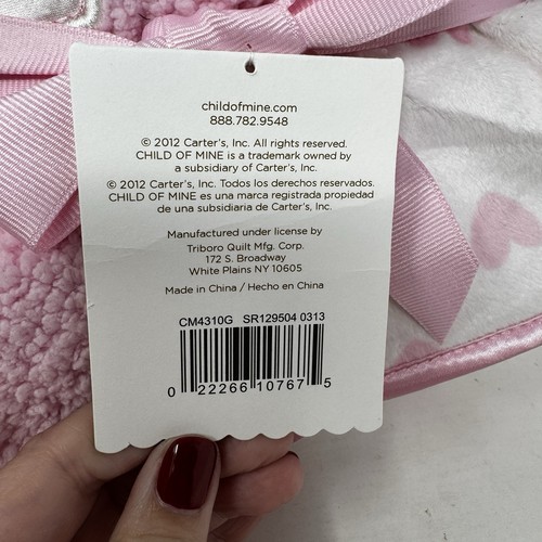 NWT Carters Child Of Mine Pink White Hearts Sherpa Baby Blanket Satin Trim Love - Picture 6 of 9