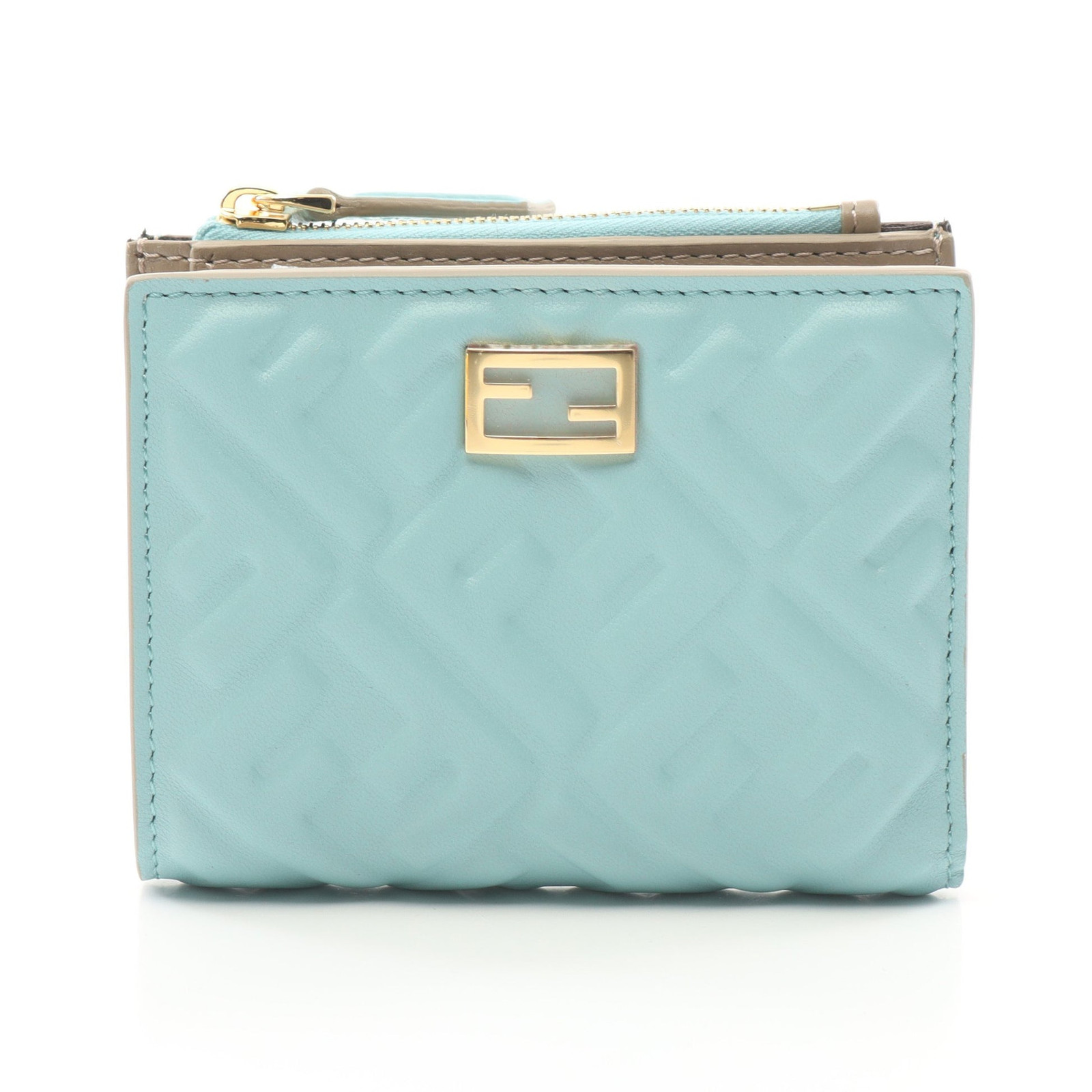 FENDI Slim Baguette FF Pattern Bifold Wallet in Light Blue Gray Leather-image