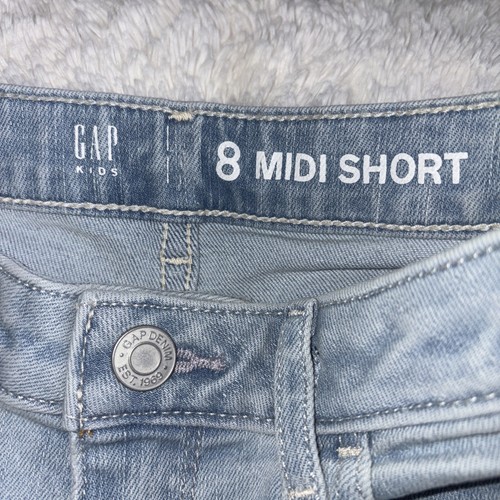 NET Gap Kids Jean Shorts 8 Midi Short Blue Cutoff Denim Jean Shorts Rolled Hem - Picture 3 of 4