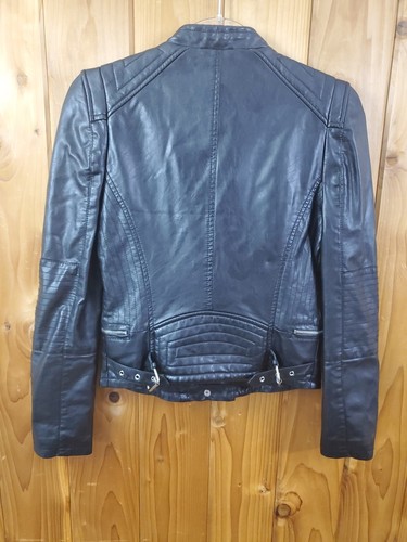ZARA 100% Leather Moto Jacket Black Sz Small Zippers Fitted - Picture 3 of 12