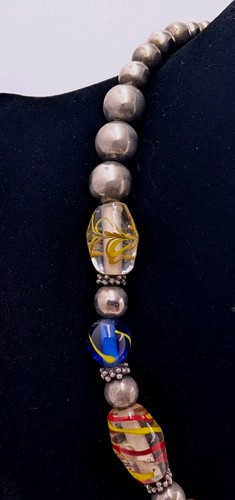 Italian Murano Venetian Millefiori Art Glass Beaded Necklace 17" U566 - Picture 2 of 14