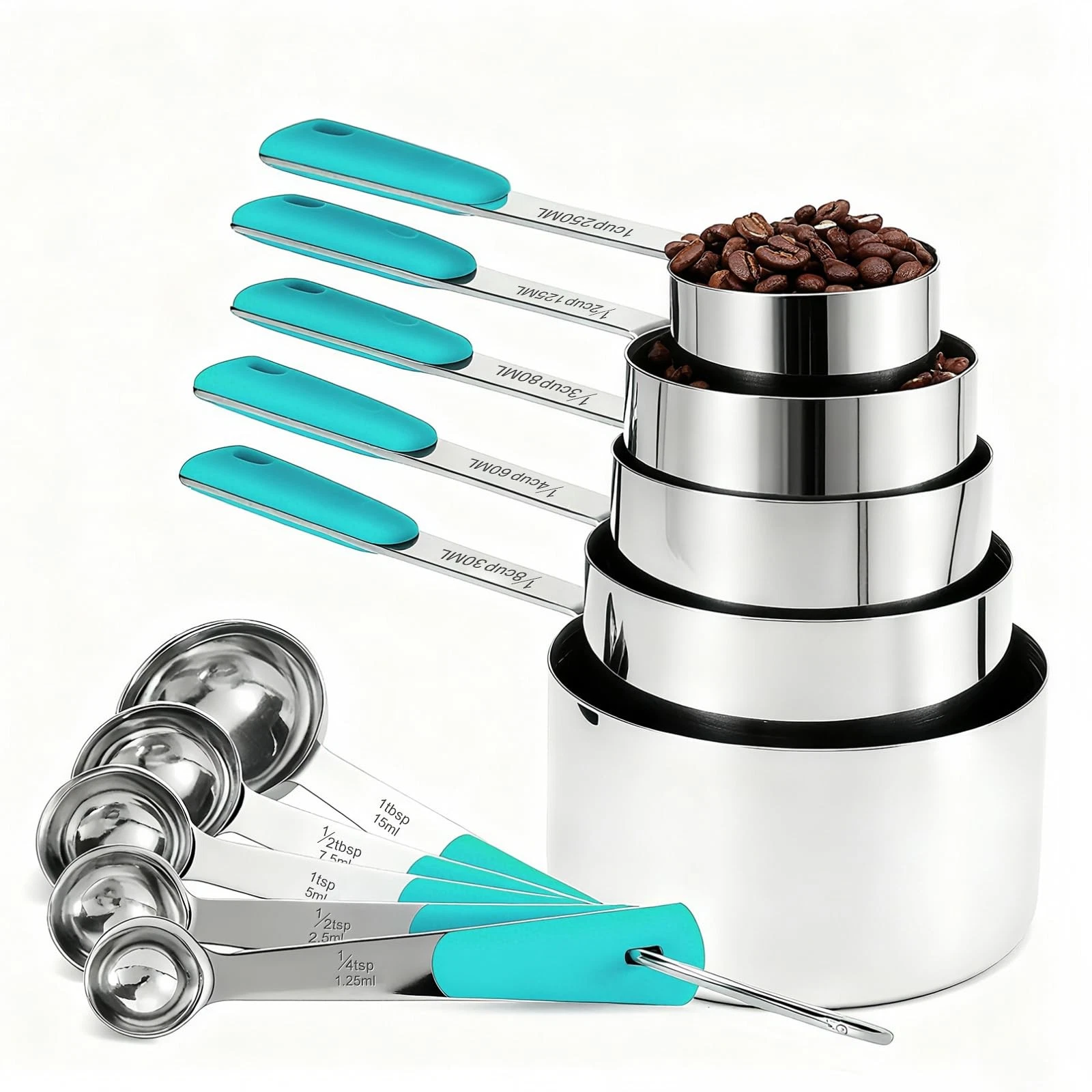 Measuring Cups and Spoons Set Stainless Steel 10 Piece for Cooking and Baking...
