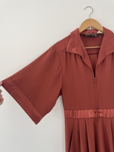Bus Stop Lee Bender Jumpsuit Culottes Vintage Orange Satin Sz 8 Wide Leg Zip Up - Picture 2 of 18