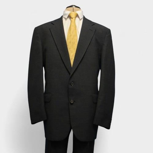 Botany 500 2 Piece Suit 44L Charcoal Blue Plaid Wool Pleated 2 Button - Picture 3 of 21