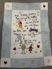 VTG POTTERY BARN Hey Diddle Diddle Nursery Rhyme Embroidered Crib Quilt Blanket