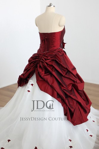 Top ruched wedding dress wedding dress burgundy ivory 32-60 lace up 3D flowers - Picture 10 of 13