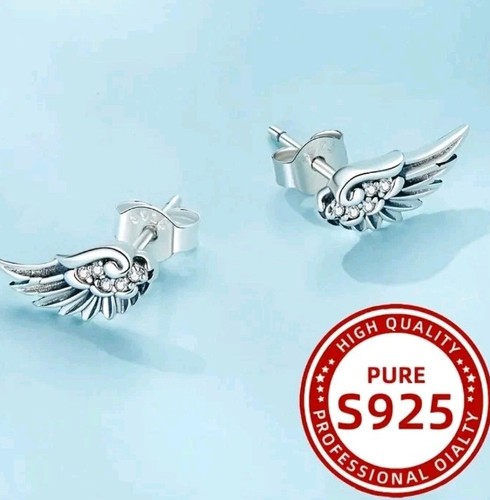 Angel Feather Wings Inlaid Synthetic Zirconia 925 Silver - Picture 4 of 6
