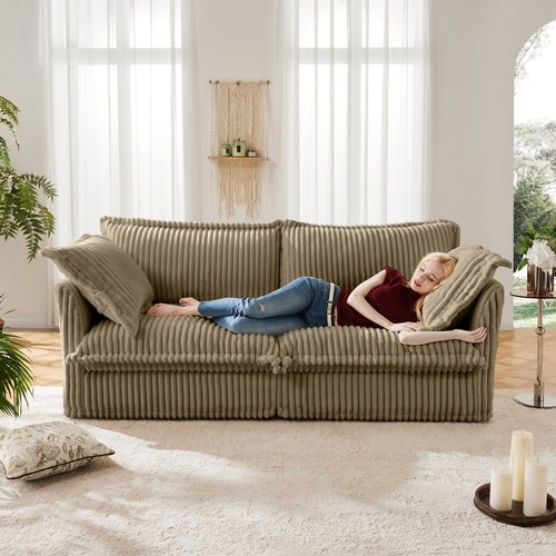 Modern 2-Seater for Comfy Sofa for Small Space Apartment Camel Corduroy Sofa - Picture 1 of 17