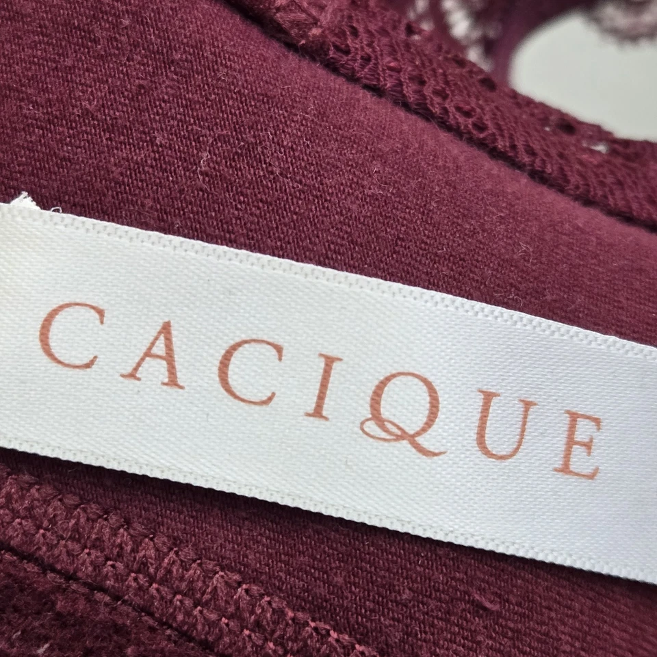 Cacique Women Bra 44C Burgundy Full Coverage Wireless Lace Bow Unlined - Image 3 of 4