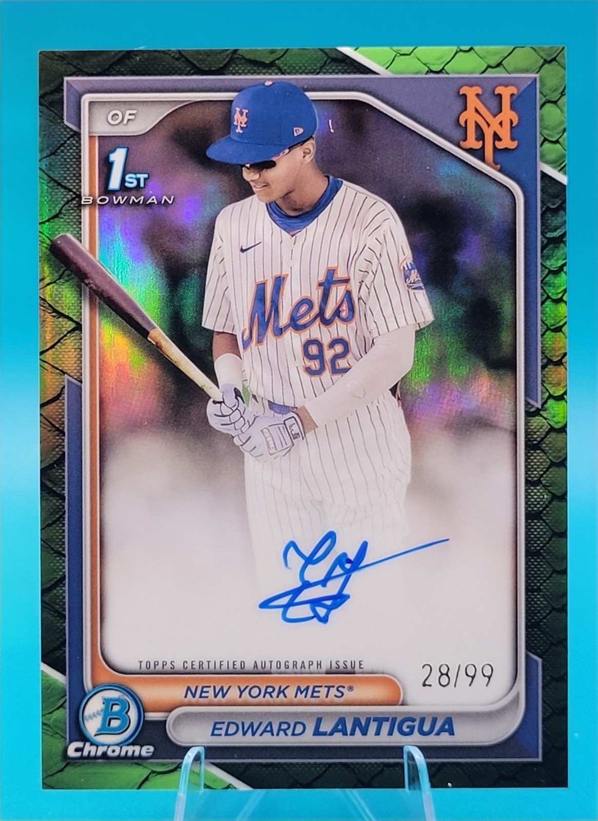 2024 Bowman Chrome Edward Lantigua Auto Reptilian Green Refractor /99 #CPA-EL