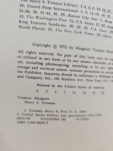 Harry S. Truman by Margaret Truman Hardback 1972 actual photos of Book - Picture 7 of 12