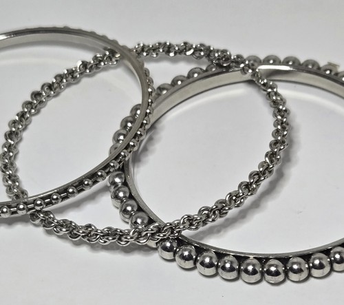 Damen 3 modische silberfarbene Armreif Armbänder Perlen & Seil klassisches Design - Bild 6 von 8