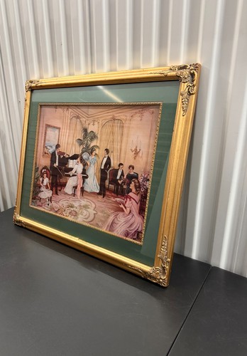 Impresión artística enmarcada de escena de salón victoriana marco dorado ornamentado interior clásico - Imagen 4 de 6