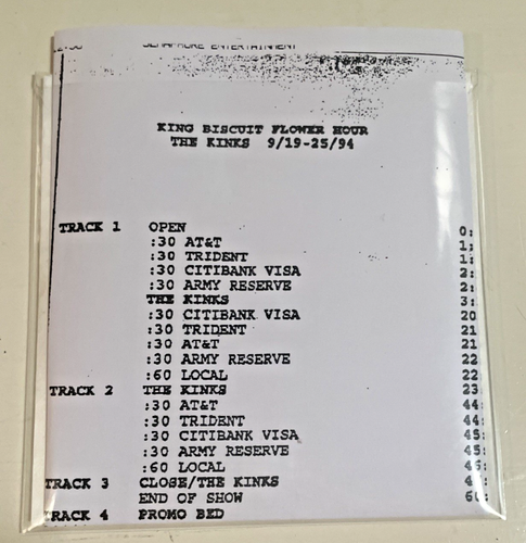 The Kinks King Biscuit Flower Hour Radio Show # 94-38 with Cue Sheet 9/19/94 - Picture 9 of 12