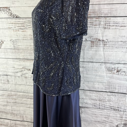 Stenay Dress size 14 Midnight Blue Satin Beaded Evening Wedding Formal Modest - Picture 16 of 23