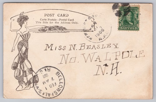 1905 Adolph Selige Good Luck Series Postcard Lady Clover Bellows Falls VT (READ) - Picture 2 of 2