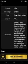 Autographed Signed Card:  Ozzy Newsome