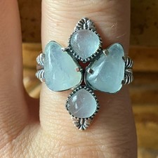 Genuine Aquamarine Sterling Silver Ring Size 8