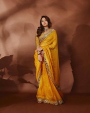 Indian Bollywood Georgette Saree Wedding Party Wear Sari With Full Stitch Blouse