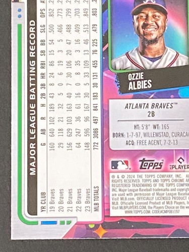 Ozzie Albies 2024 Topps Chrome Cosmic Blue Moon Refractor #166 #ed 94/99 - Picture 10 of 10