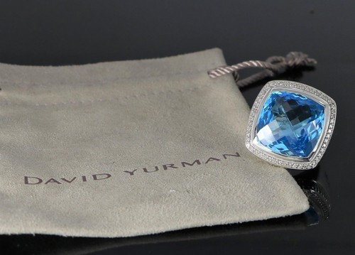 $2,950 David Yurman Albion 20mm Blue Topaz Diamond Silver Cocktail Ring Band 5 - Picture 5 of 8