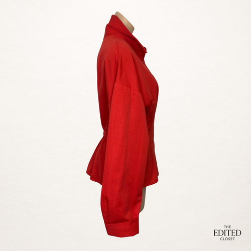 STAUD ✦ RED STRUCTURED SHIRT M 10 12 ✦ OPHELIA TOP ✦ POWER PIECE ✦ RUNWAY STYLE - Picture 6 of 18