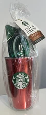 Starbucks 16 oz Cold Cup Cold Brew Tumbler Happy Holidays Gift Set Red & Green