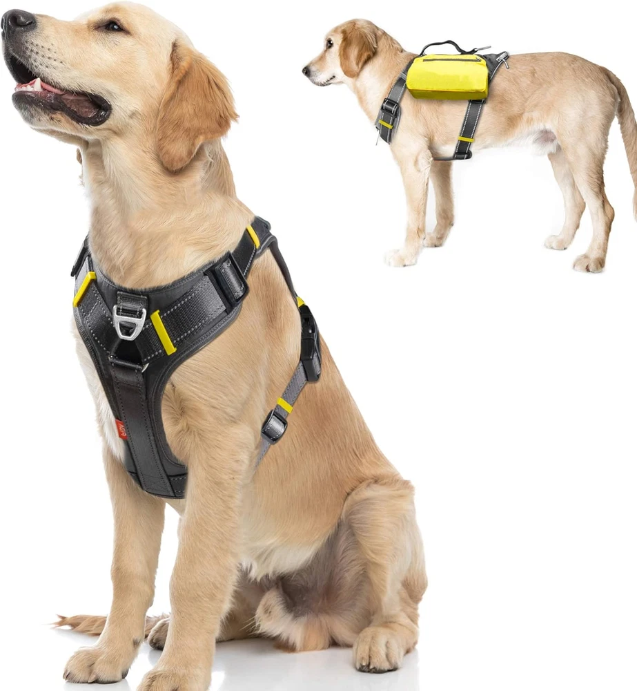 Dog Harness, Multi-Functional No-Pull Pet Vest Harness with Saddle Bags Backpack