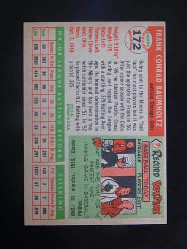 1955 Topps Baseball Card #172 Frank Baumholtz (EX-MT) - Picture 2 of 2