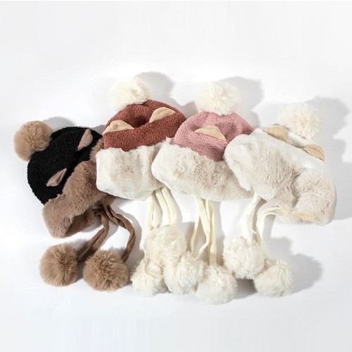 Winter Warm Cat Ear Cap Plush Beanie Hat Ear Protection Hairball Tie-tie Women - Bild 12 von 21