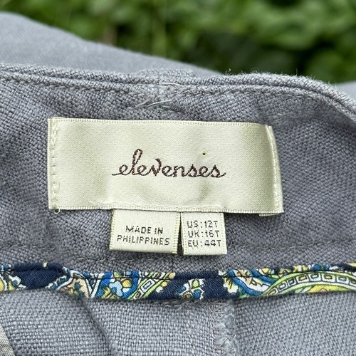 Anthropologie Elevenses Linen Trousers Womens 12 Tall Gray Wide Leg Pants Career - Picture 9 of 13
