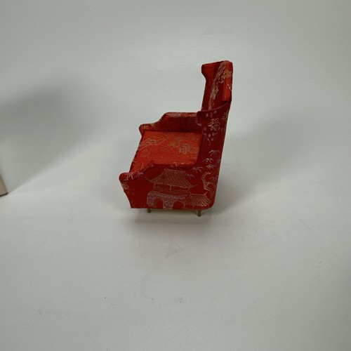Vintage Petite Princess Salon Wing Chair Gold Red Doll House Furniture 4410-7 - Picture 10 of 16