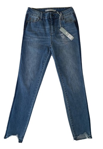 TRACTR NWT $58 Blue Contrast Side Stripe Raw Jagged Hem Jegging Jeans Sz 14 - Picture 2 of 6