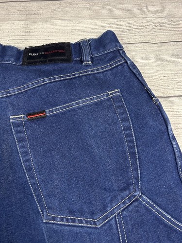 Vtg FUBU The Collection Carpenter Jeans Mens 36x34 Blue Baggy Denim Cargo Y2K - Picture 16 of 23