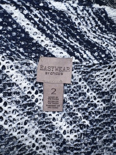 Easywear By Chico's Jacket Blue White Mesh Line Print Open Cardigan Cover-up - Picture 6 of 6
