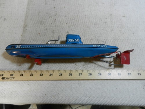 Marusan Toys Japan Windup Tin Litografato Sottomarino SSN58 Nautilus 13" Lungo (V) - Foto 2 di 10